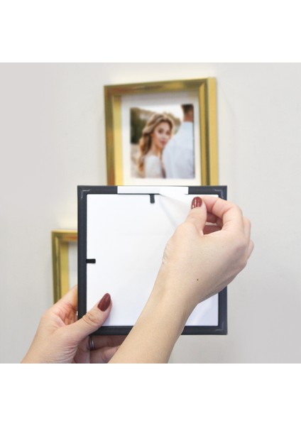 Sök-Tak Paspartulu 14×14 cm Pola Kare Fotoğraf Çerçevesi 3'lü Paket - Altın Renk modelleri