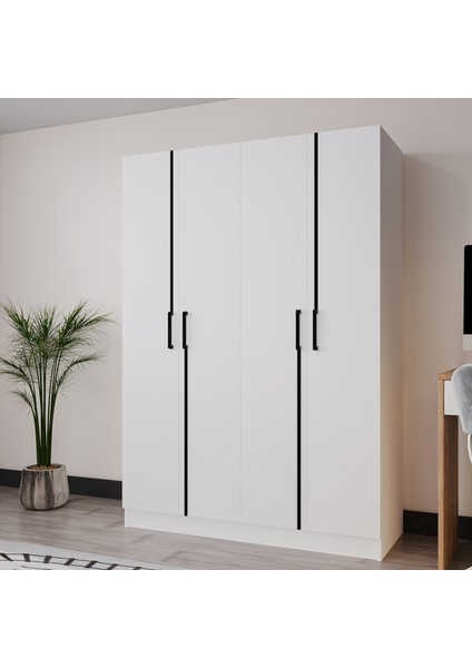 Piyano 4 Kapaklı Dolap Genç Odası-Çocuk Odası Gardırop Beyaz