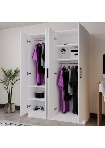 Piyano 4 Kapaklı Dolap Genç Odası-Çocuk Odası Gardırop Beyaz fiyatları