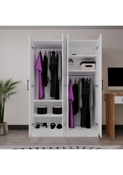 Piyano 4 Kapaklı Dolap Genç Odası-Çocuk Odası Gardırop Beyaz fırsatları