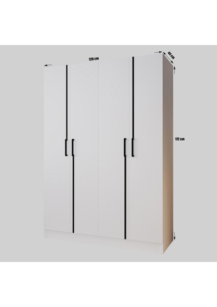 Piyano 4 Kapaklı Dolap Genç Odası-Çocuk Odası Gardırop Beyaz indirimleri