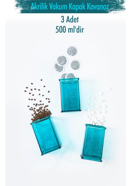 Akrilik Aquamarin Şeker Kahve Çay Kavanozu 500 Ml (Vakum Kapak )
