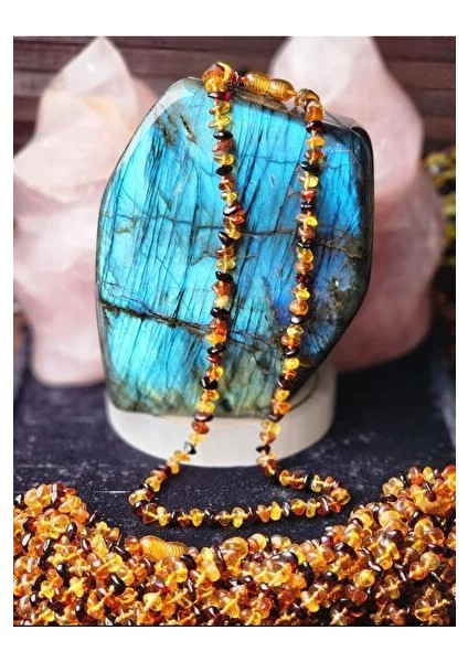 %100 Doğal Damla Kehribar Kolye 45 cm Uzunluk