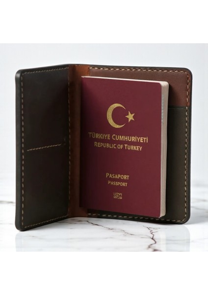 Hakiki Deri Kart Bölmeli Floki Seyahat Cüzdanı Pasaport Kılıfı