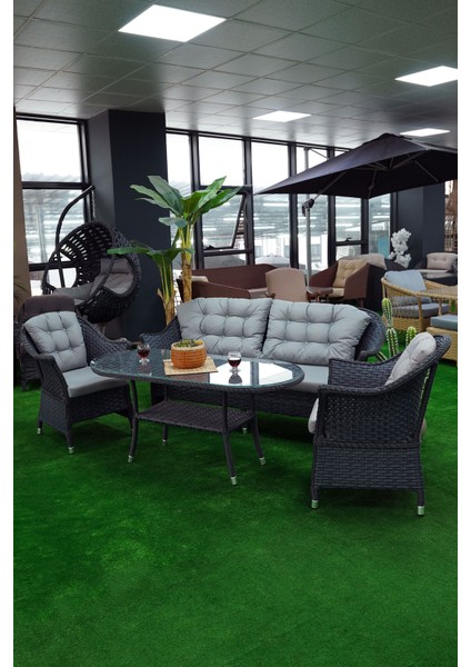 Mihenk Rattan 5 Kişilik Oturma Grubu 3+1+1 + Orta Sehpa