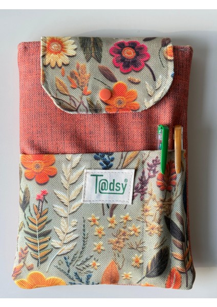 Sonbahar çiçek desenli Kitap Kılıfı Şık ve Koruyucu Cepli Kitap Kılıfı Çok Amaçlı Çanta 19X25 cm