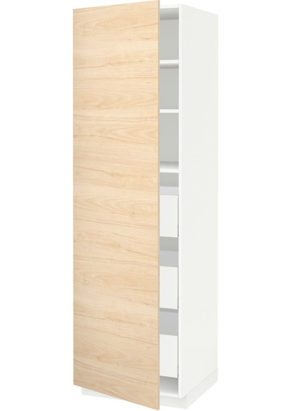 Mutfak Boy Dolabı, Askersund Açık Dişbudak, 60X60X200 Cm, 1 Kapaklı, 3 Çekmeceli ve 2 Raflı