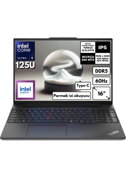 Thinkpad E16 G2 Ultra 5-125U 64-Gbddr5 2 Tbssd Intel Graphics 16" Wuxga Windows 11 Pro Notebook 21MA003MTXZG34