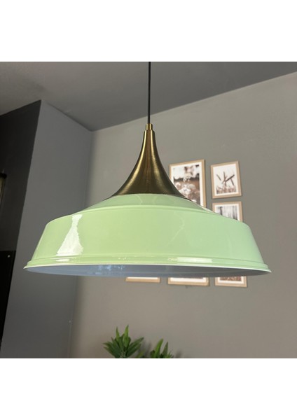 Asaletli Tekli Mint Yeşili Avize Eskitme Kubbe Başlık Retro Sarkıt Lamba Dükkan Cafe Salon Avizeleri