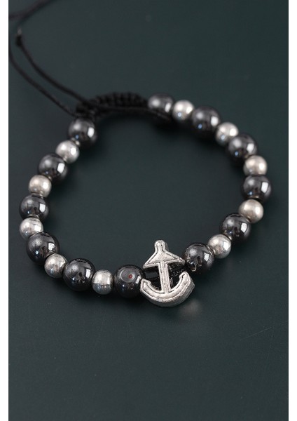 Doğal Taş Çapa Model Gümüş Ve Füme Renk Asansörlü Erkek Bileklik fiyatları