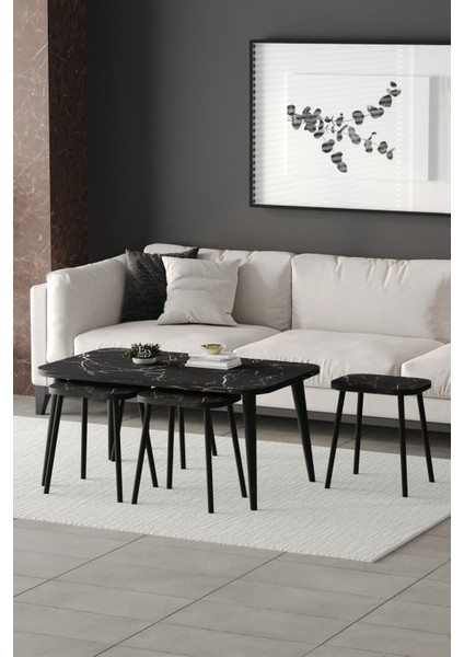 Zigon ve Orta Sehpa 5'li Takım , Metal Ayaklı , Roma 4+1 Sehpa , Siyah Metal - Siyah Mermer Tabla fiyatları