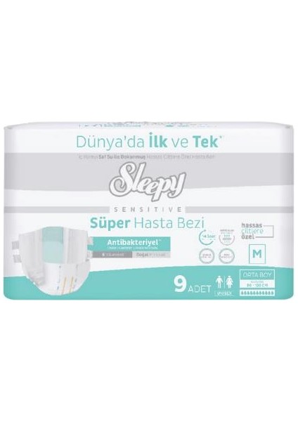 Süper Hasta Bezi Antibakteriyel Medium Boy M 85 - 125 cm 9 Adet