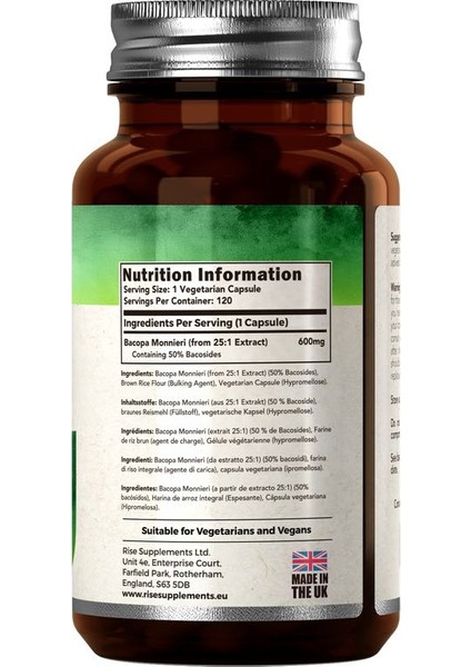 Bacopa Monnieri 600 Mg – 120 Kapsül (50% Bacosides – 25:1 Ekstrakt modelleri