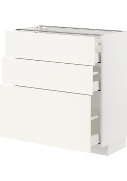 Çekmeceli Alt Dolap, Vallstena Beyaz, 80X37 Cm, 3 Çekmeceli ve 3 Ön Panelli