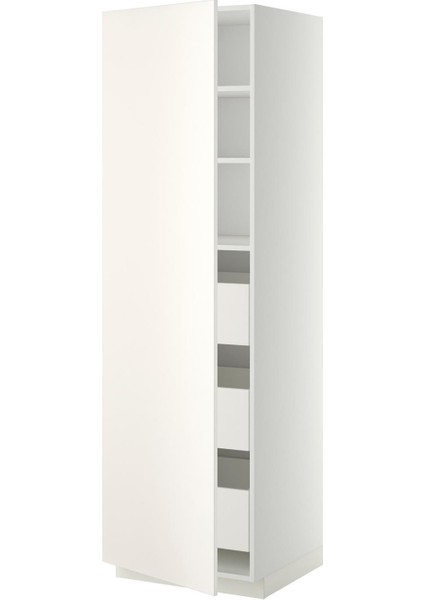 Mutfak Boy Dolabı, Veddınge Beyaz, 60X60X200 Cm, 1 Kapaklı, 3 Çekmeceli ve 2 Raflı