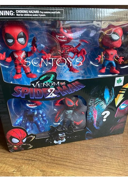 Örümcek Adam Venom Deadpool 6'lı Set Spiderman Figür 1 Adet Sürpriz Figür Venom Figür