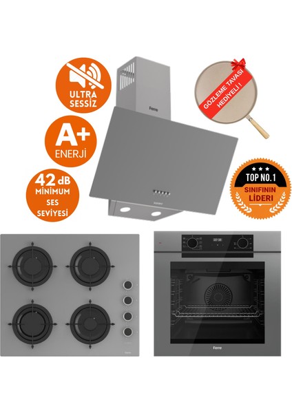 Fryart & Silentart Rim Sessiz Antrasit Gri Ankastre Set (D088-SA+ QEP63CPR + CS208-FA )