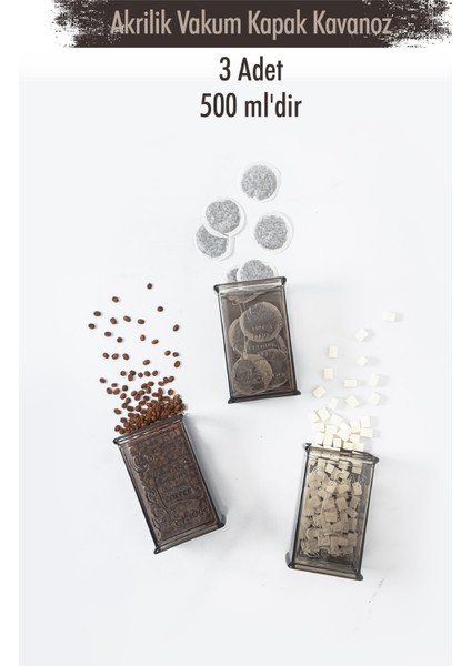 Akrilik Füme Şeker Kahve Çay Kavanozu 500 ml (Vakum Kapak )