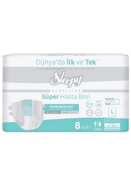 Süper Hasta Bezi Antibakteriyel Büyük Boy L 100 - 150 cm 8 Adet