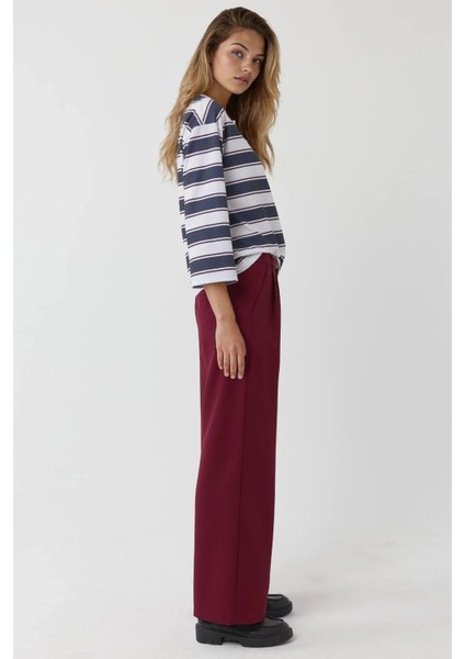 Kadın Yüksek Bel Plise Palazzo Pantolon Bordo Kırmızı