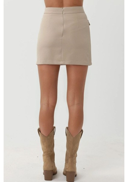 Kadın Pika Collection Cep Detaylı Mini Etek Fildişi Doğal