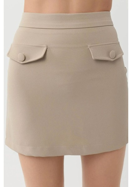 Kadın Pika Collection Cep Detaylı Mini Etek Fildişi Doğal