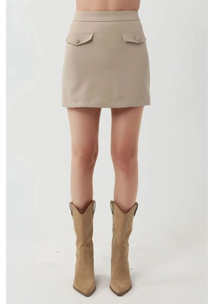 Kadın Pika Collection Cep Detaylı Mini Etek Fildişi Doğal