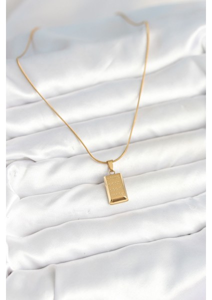 316L Çelik Gold Renk Külçe Altın Model Kolye fiyatları