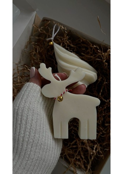 Candle Geyik Yeni Yıl Christmas Yılbaşı Kırık Beyaz Renk Dekoratif Mum 9*10 cm Kalınlık 2,5 cm indirimleri