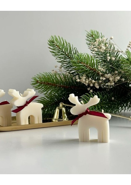 Candle Geyik Yeni Yıl Christmas Yılbaşı Kırık Beyaz Renk Dekoratif Mum 9*10 cm Kalınlık 2,5 cm