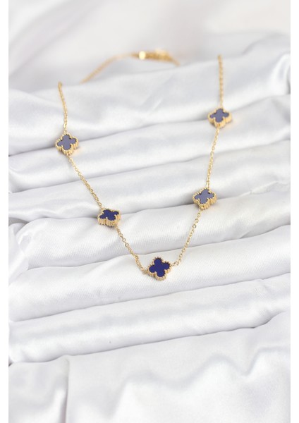 316L Çelik Zincir Gold Renk Lacivert Baby Boy Yonca Kadın Kolye fiyatları