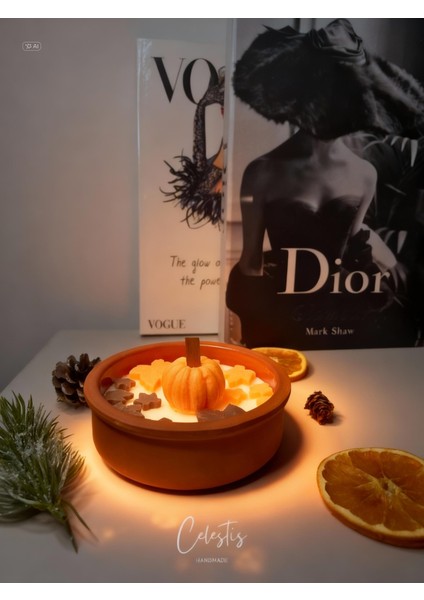 Celestis Bal Kabağı ve Yaprak Figürlü Soya Wax Dekoratif Mum Odunsu & Bahar Esintisi Kokulu Kase Mum modelleri