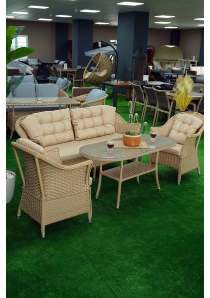 Mihenk Rattan 5 Kişilik Oturma Grubu 3+1+1 + Orta Sehpa