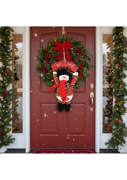 Peluş Welcome Kardan Adam Kapı Süsü – 30 cm Genişlik, 37 cm Uzunluk Yılbaşı Dekor Modeli