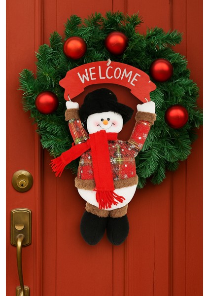 Peluş Welcome Kardan Adam Kapı Süsü – 30 cm Genişlik, 37 cm Uzunluk Yılbaşı Dekor Modeli modelleri