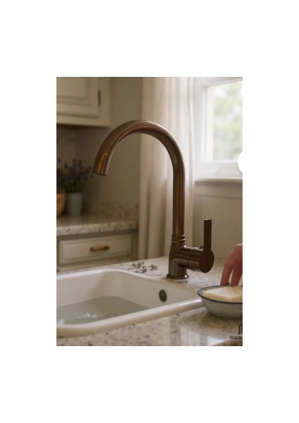 Mat Bakır Mutfak Bataryası Fırçalanmış Bakır Eskitme Evye Armatür Pirinç