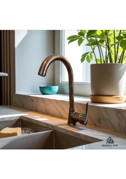 Mat Bakır Mutfak Bataryası Fırçalanmış Bakır Eskitme Evye Armatür Pirinç modelleri