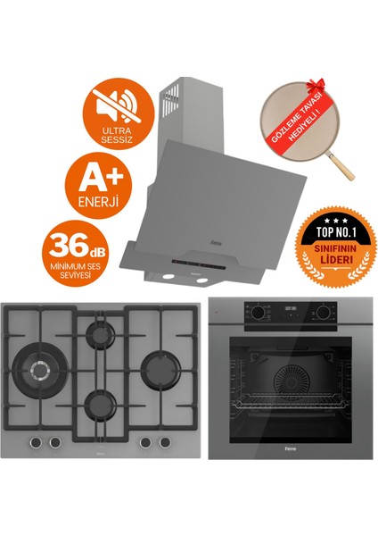 Fryart & Silentart Qep Sessiz Antrasit Gri Ankastre Set (D065-SA+ QEP63CPR +ED078-WFA 1'wok)