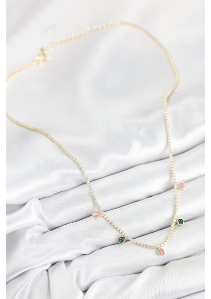 Pirinç Zirkon Taşlı Su Yolu Damla Model Gold Renk Kadın Kolye fiyatları