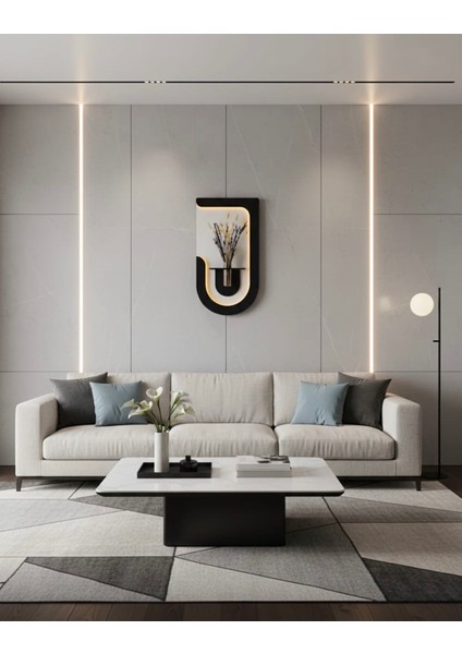 Akasya Ahşap Pilli Ledli Iskandinav Tarzı Salon Duvar Rafı Modern Çiçeklik 40 x 75 cm modelleri