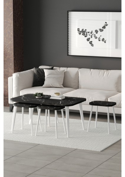 Zigon ve Orta Sehpa 5'li Takım , Metal Ayaklı , Roma 4+1 Sehpa , Beyaz Metal - Siyah Mermer Tabla fiyatları