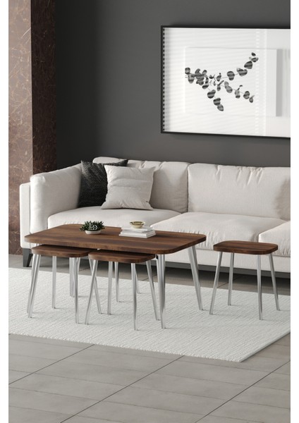 Zigon ve Orta Sehpa 5'li Takım , Metal Ayaklı , Roma 4+1 Sehpa , Gümüş Metal - Barok Tabla fiyatları