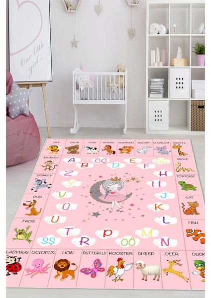 Dijital Baskılı Dekoratif Kaymaz Taban Yıkanabilir Alfabe Temalı Eğitici ve Öğretici Çocuk Halısı indirimleri