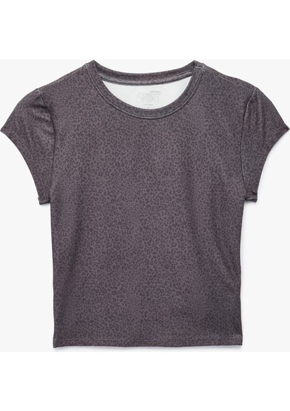 Kısa Kollu Bisiklet Yaka Leopar Baskılı Spor Tişört