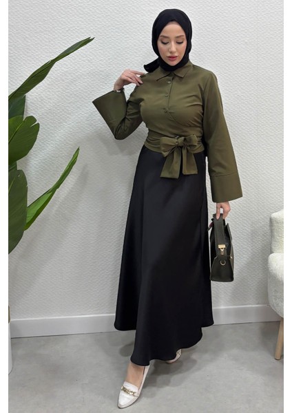 Kadın Kurdele Detaylı Gömlek-Haki fiyatları