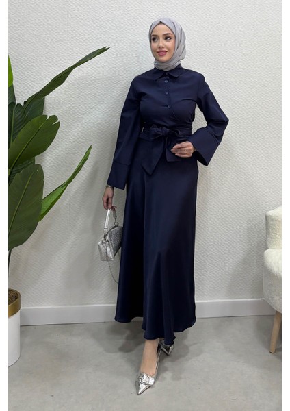 Kadın Kurdele Detaylı Gömlek-Navy Blue modelleri