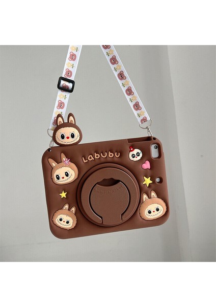 Samsung Galaxy Tab S9 Fe Plus Çocuklar Için Askılı 360 Derece Standlı Soft Labubu Karakter Silikon Kılıf SM-X610