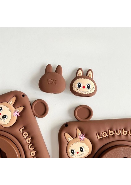 Samsung Galaxy Tab S9 Fe Plus Çocuklar Için Askılı 360 Derece Standlı Soft Labubu Karakter Silikon Kılıf SM-X610 modelleri