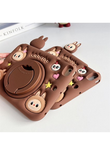 Samsung Galaxy Tab S9 Fe Plus Çocuklar Için Askılı 360 Derece Standlı Soft Labubu Karakter Silikon Kılıf SM-X610