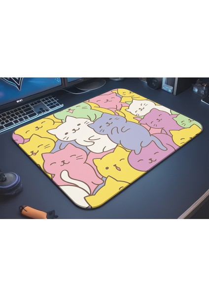 Kedi Desenli Kawaii Gaming Oyuncu Xl Mouse Pad Kaydırmaz Dikişli Mousepad 40X30 3mm mm Premium fiyatları
